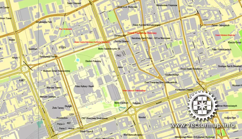 Map vector Warsaw, Poland, printable vector street City Plan map, full editable, Adobe illustrator Map for design, print, arts, projects, presentations, for architects, designers and builders