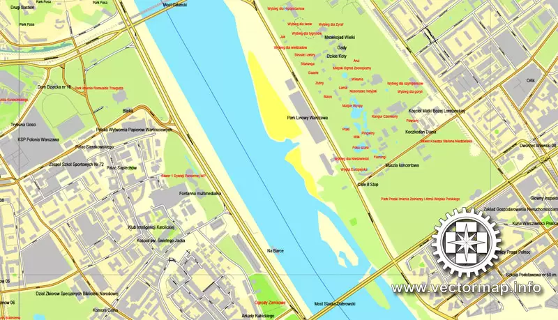 Map vector Warsaw, Poland, printable vector street City Plan map, full editable, Adobe illustrator Map for design, print, arts, projects, presentations, for architects, designers and builders