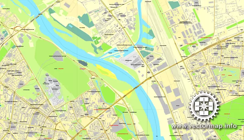 Map vector Warsaw, Poland, printable vector street City Plan map, full editable, Adobe illustrator Map for design, print, arts, projects, presentations, for architects, designers and builders