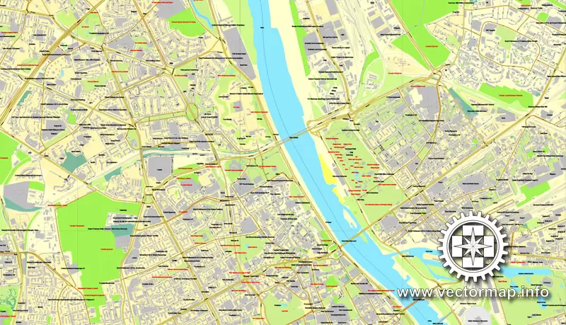 Map vector Warsaw, Poland, printable vector street City Plan map, full editable, Adobe illustrator Map for design, print, arts, projects, presentations, for architects, designers and builders