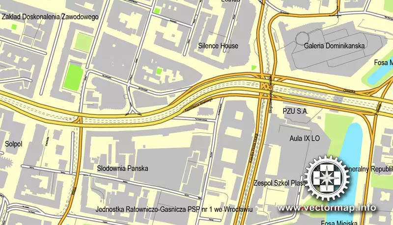 Wroclaw, Poland, printable vector street map, City Plan, full editable, Adobe Illustrator, Royalty free, full vector, scalable, editable, text format street names,