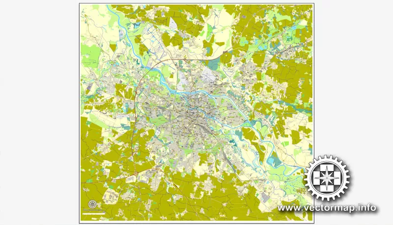 Wroclaw, Poland, printable vector street map, City Plan, full editable, Adobe Illustrator, Royalty free, full vector, scalable, editable, text format street names,