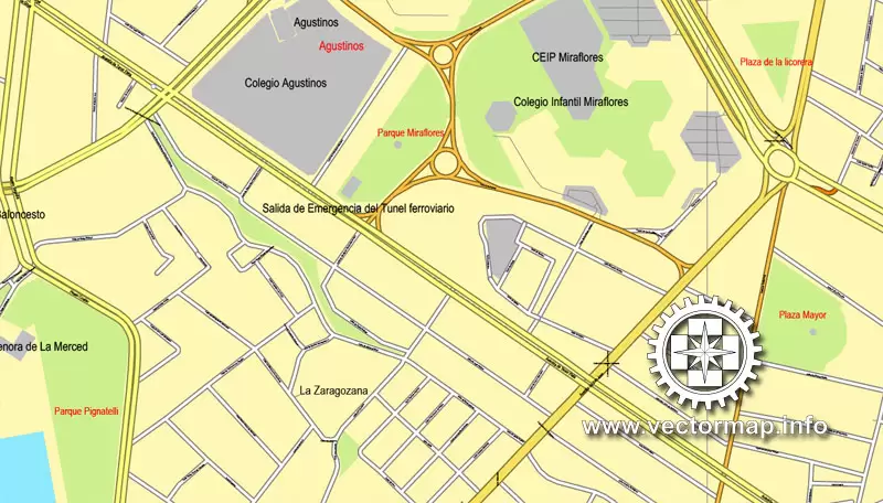 Map vector Zaragoza, Spain, printable vector street City Plan map, full editable, Adobe illustratorr Map for design, print, arts, projects, presentations, for architects, designers and builders