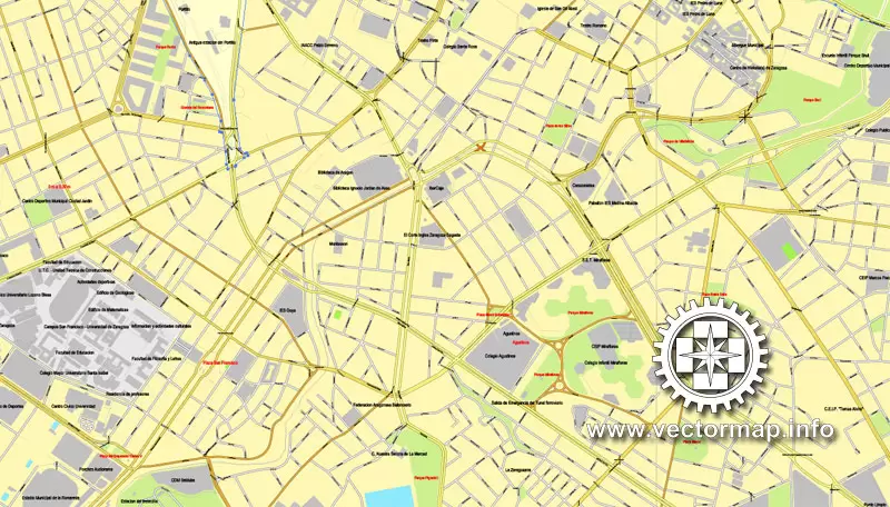 Map vector Zaragoza, Spain, printable vector street City Plan map, full editable, Adobe illustratorr Map for design, print, arts, projects, presentations, for architects, designers and builders