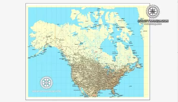 Map vector USA + Canada, printable vector Counrty Road map, GPS correct Mercator Projection, full editable, Adobe illustrator Map for design, print, arts, projects, presentations, for architects, designers and builders