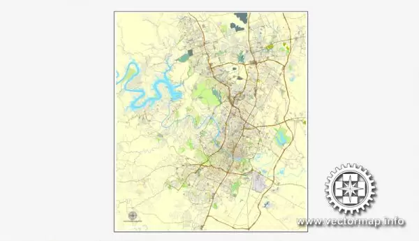 Vector map Austin, Texas, US, vector map V.2 Adobe Illustrator City Plan, full vector, scalable, editable, text format street names