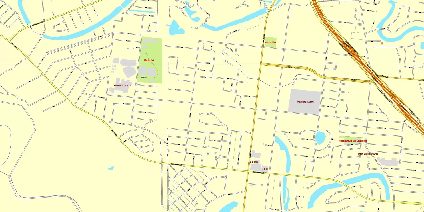 PDF map Brownsville, Texas, US, Matamoros, Mexico, printable vector street City Plan map, full editable, Adobe PDF, full vector, scalable, editable, text format street names, 7 mb ZIP