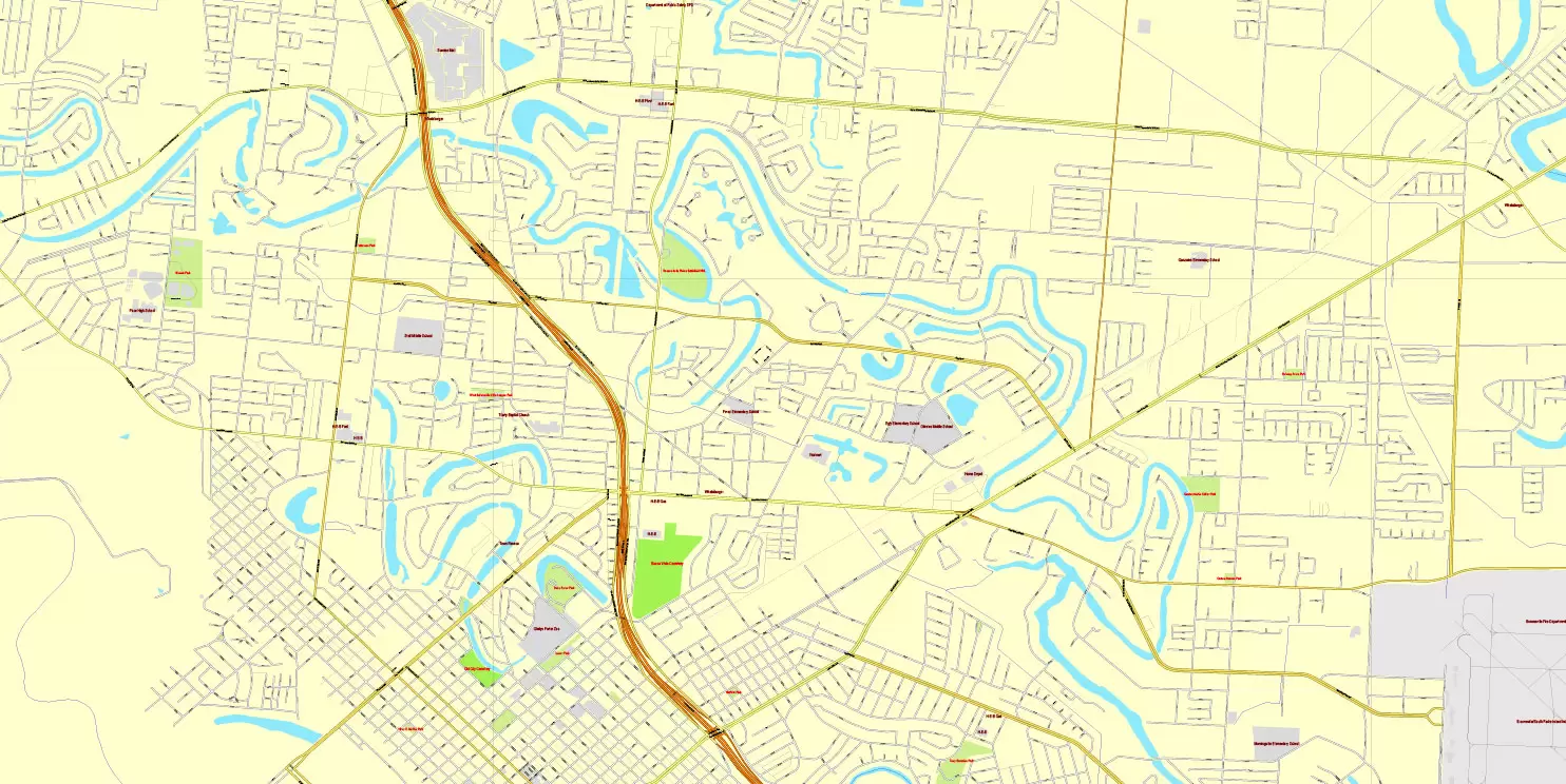 PDF map Brownsville, Texas, US, Matamoros, Mexico, printable vector street City Plan map, full editable, Adobe PDF, full vector, scalable, editable, text format street names, 7 mb ZIP