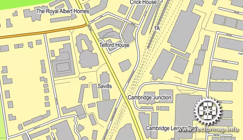 Vector map Cambridge, England, UK Great Britain, printable vector street map V.2 separated layers, full editable, Adobe Illustrator