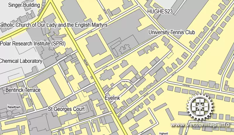Vector map Cambridge, England, UK Great Britain, printable vector street map V.2 separated layers, full editable, Adobe Illustrator