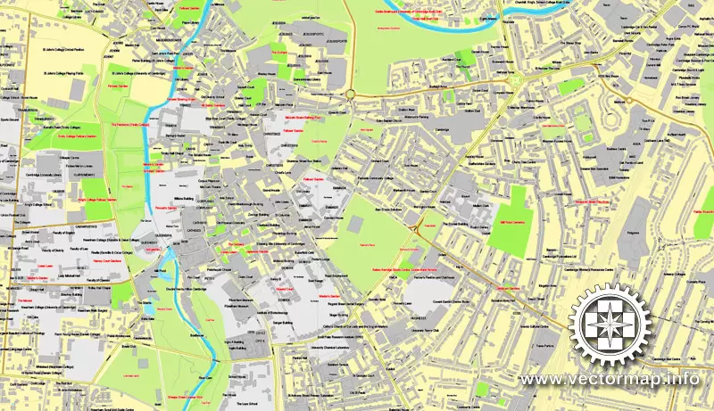 Vector map Cambridge, England, UK Great Britain, printable vector street map V.2 separated layers, full editable, Adobe Illustrator