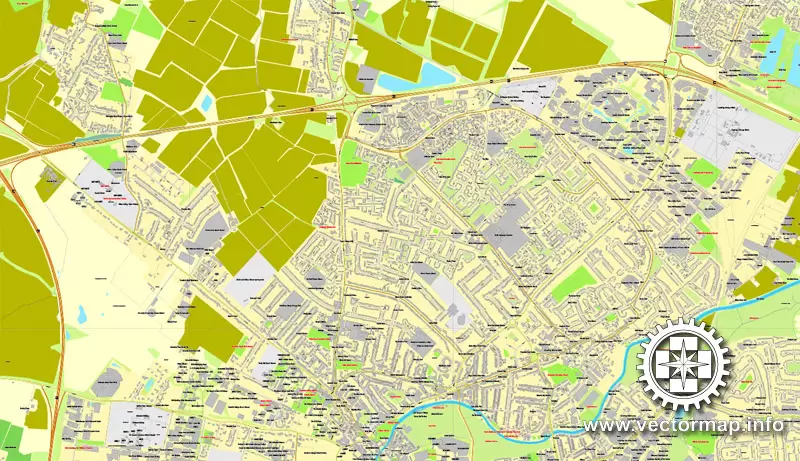 Vector map Cambridge, England, UK Great Britain, printable vector street map V.2 separated layers, full editable, Adobe Illustrator