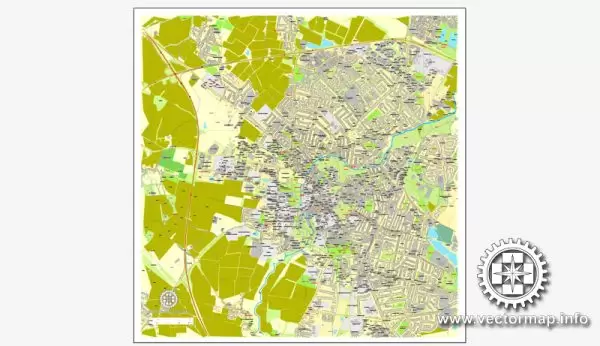 Vector map Cambridge, England, UK Great Britain, printable vector street map V.2 separated layers, full editable, Adobe Illustrator