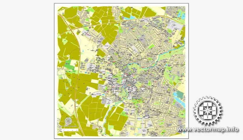 Vector map Cambridge, England, UK Great Britain, printable vector street map V.2 separated layers, full editable, Adobe Illustrator