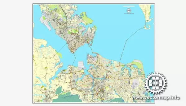 Vector map Hampton Roads, Virginia, US, vector map V.2 Adobe Illustrator, full vector, scalable, editable, text format street names