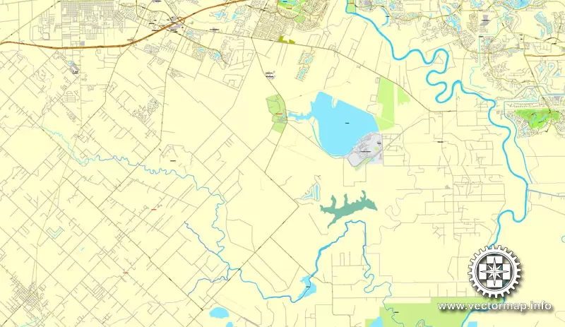 Houston, Texas, US printable vector street City Plan map 6 parts, full editable, Adobe Illustrator