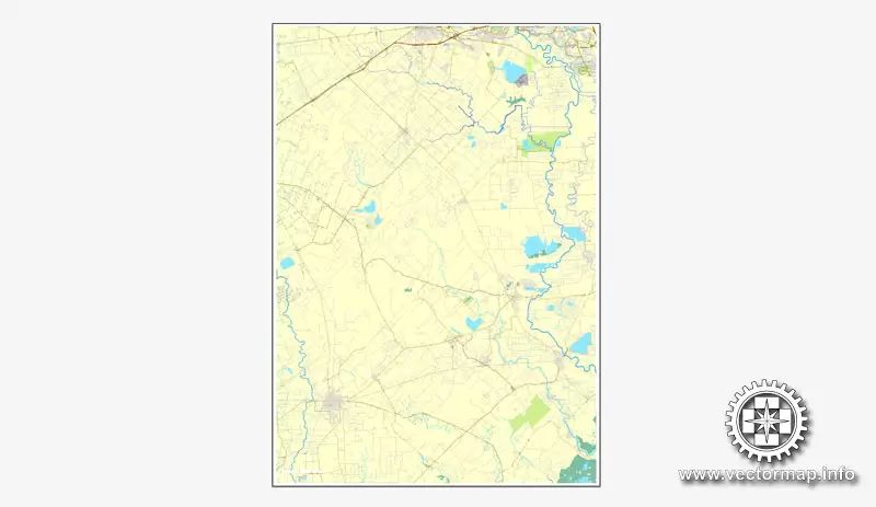 Houston, Texas, US printable vector street City Plan map 6 parts, full editable, Adobe Illustrator