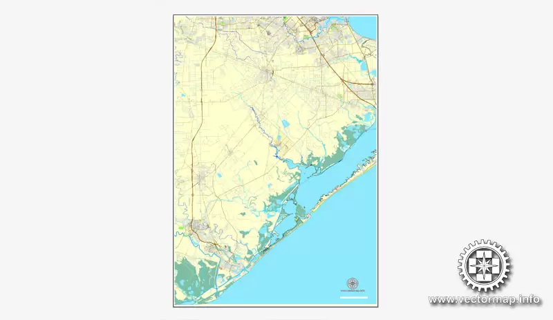 Houston, Texas, US printable vector street City Plan map 6 parts, full editable, Adobe Illustrator