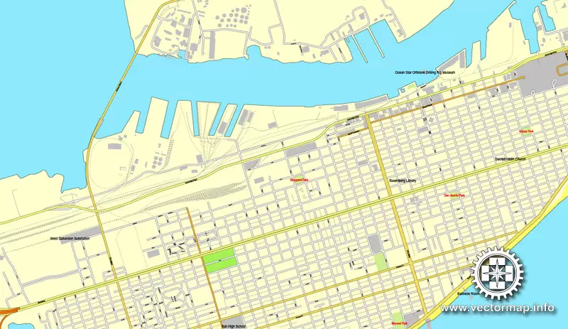 Houston, Texas, US printable vector street City Plan map 6 parts, full editable, Adobe Illustrator