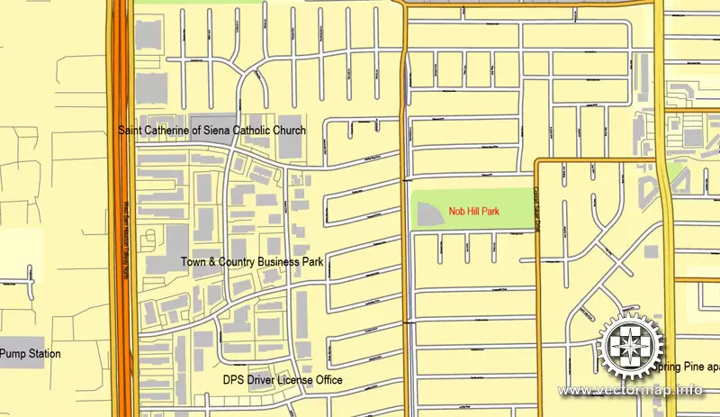 Houston, Texas, US printable vector street City Plan map 6 parts, full editable, Adobe Illustrator