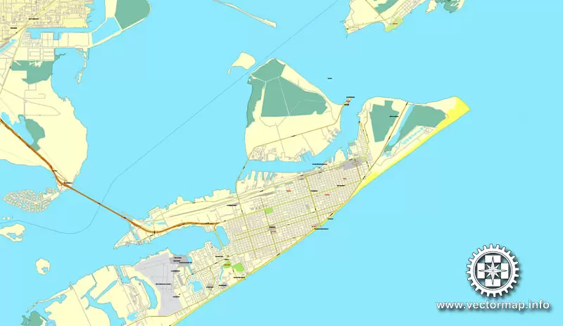 Houston, Texas, US printable vector street City Plan map 6 parts, full editable, Adobe Illustrator