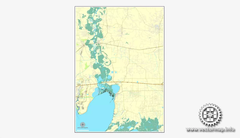 Houston, Texas, US printable vector street City Plan map 6 parts, full editable, Adobe Illustrator