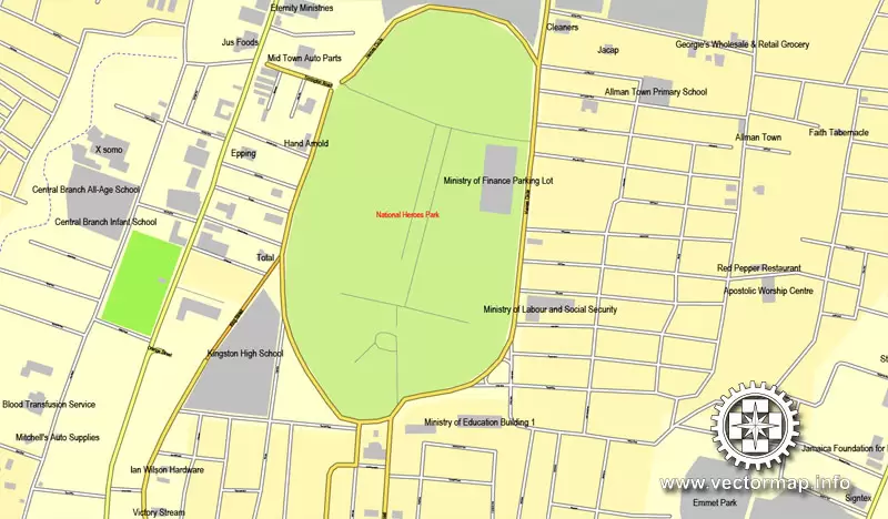 Kingston, Jamaica, printable vector street City Plan map, full editable, Adobe Illustrator, full vector, scalable, editable