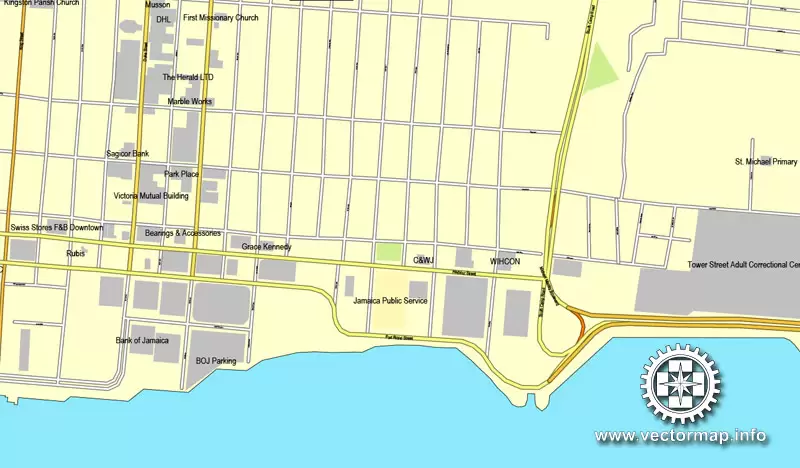 Kingston, Jamaica, printable vector street City Plan map, full editable, Adobe Illustrator, full vector, scalable, editable