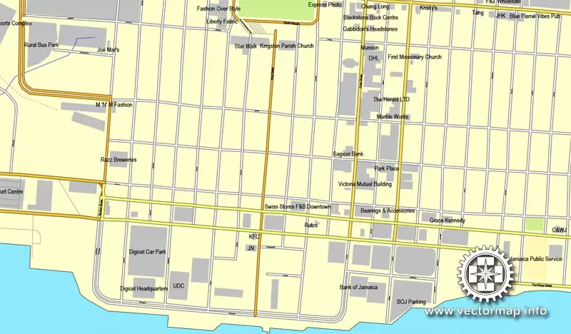 Kingston, Jamaica, printable vector street City Plan map, full editable, Adobe Illustrator, full vector, scalable, editable