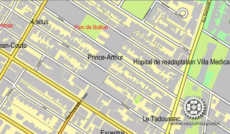 Vector map Montreal, Canada, printable vector street City Plan map, full editable, Adobe Illustrator 4 parts map, full vector, scalable, editable text format street names
