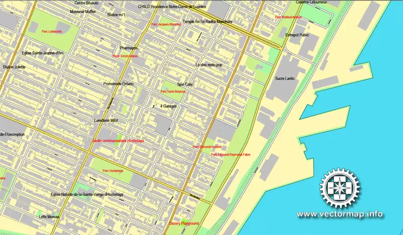 Vector map Montreal, Canada, printable vector street City Plan map, full editable, Adobe Illustrator 4 parts map, full vector, scalable, editable text format street names