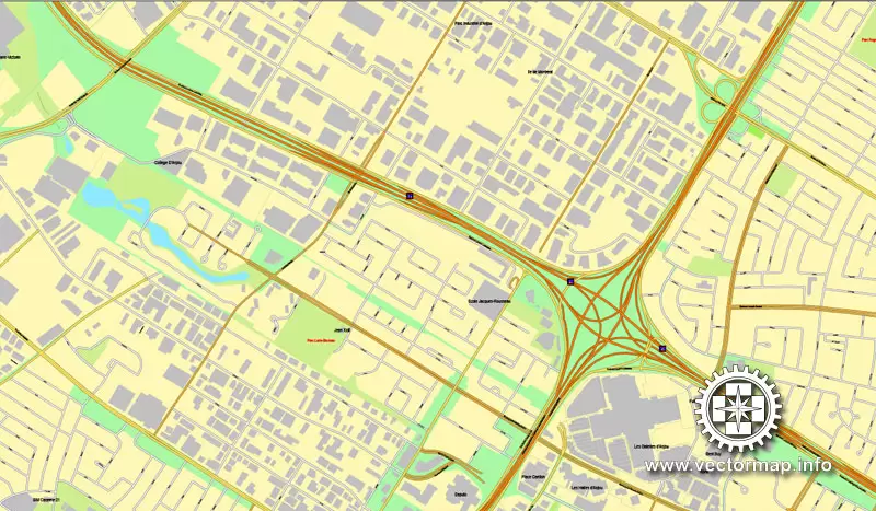 Vector map Montreal, Canada, printable vector street City Plan map, full editable, Adobe Illustrator 4 parts map, full vector, scalable, editable text format street names