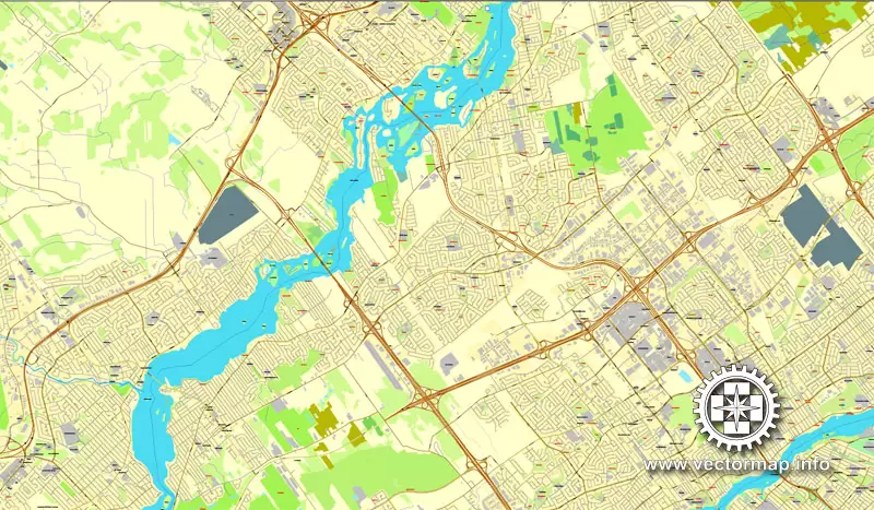 Vector map Montreal, Canada, printable vector street City Plan map, full editable, Adobe Illustrator 4 parts map, full vector, scalable, editable text format street names