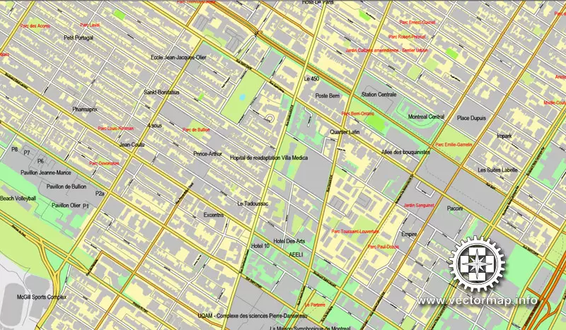 Vector map Montreal, Canada, printable vector street City Plan map, full editable, Adobe Illustrator 4 parts map, full vector, scalable, editable text format street names
