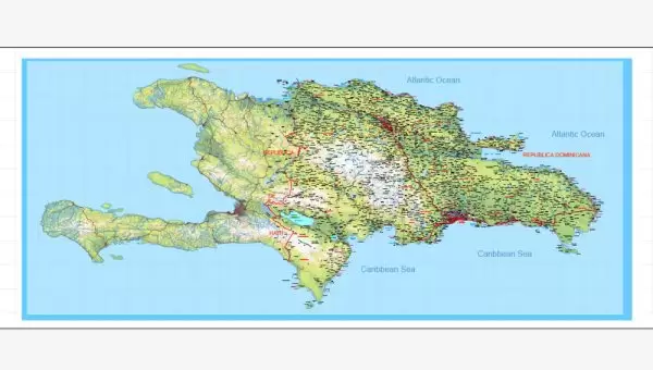 Dominican Republic Map y Haiti Map full printable level 10 relief vector Adobe Illustrator