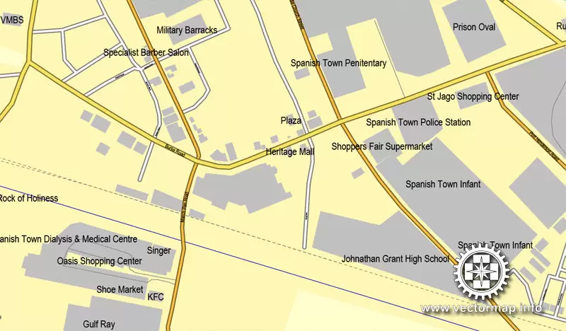 Vector map Spanish Town, Jamaica, printable vector street City Plan map, full editable, Adobe Illustrator, full vector, scalable, editable