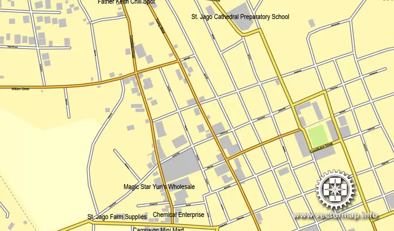 Vector map Spanish Town, Jamaica, printable vector street City Plan map, full editable, Adobe Illustrator, full vector, scalable, editable