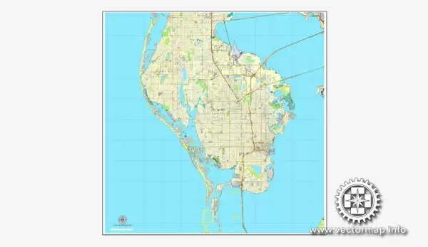 Vector map St.Petersburg, Florida, US printable vector street City Plan map V.2, full editable, Adobe Illustrator
