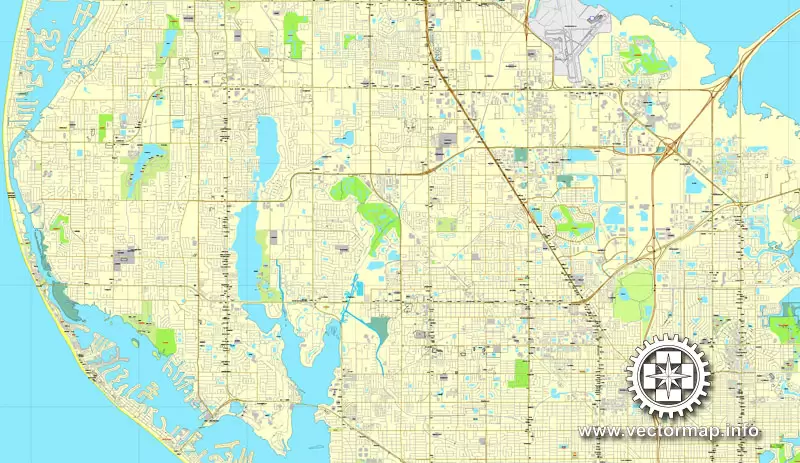 Vector map St.Petersburg, Florida, US printable vector street City Plan map V.2, full editable, Adobe Illustrator