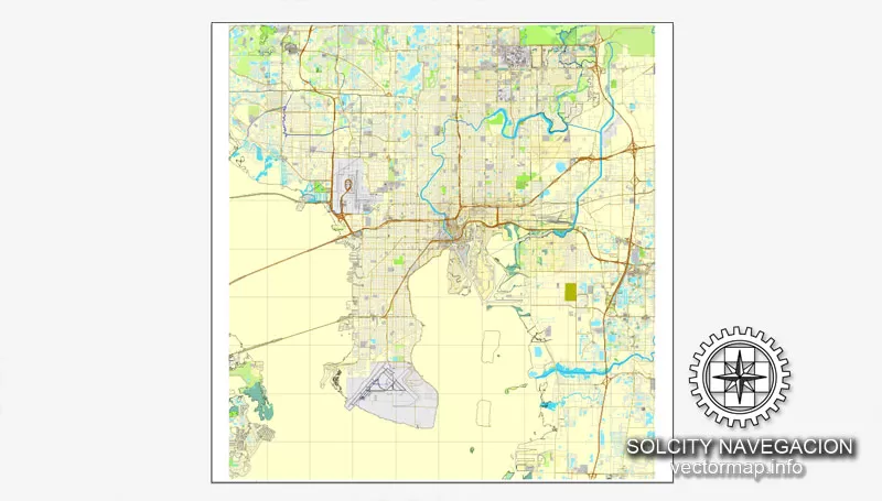 Tampa Map Editable Florida US printable City Plan V.2 Street Map Adobe Illustrator