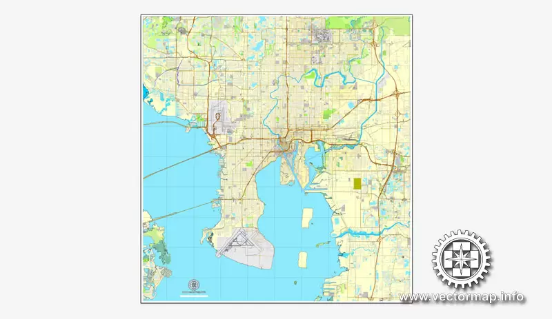 Tampa PDF Map Florida US printable vector City Plan V.7 full editable street map Adobe PDF