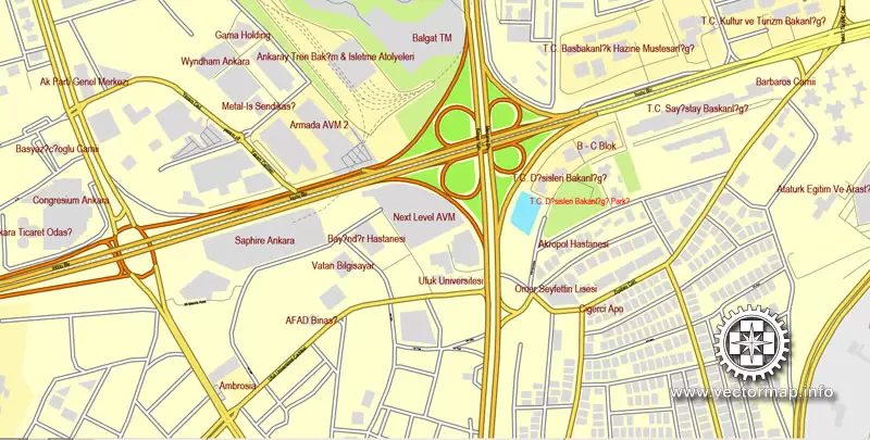Ankara, Turkey, printable vector street City Plan map, full editable, Adobe Illustrator, full vector, scalable, editable, text format street names, 11,3 mb ZIP