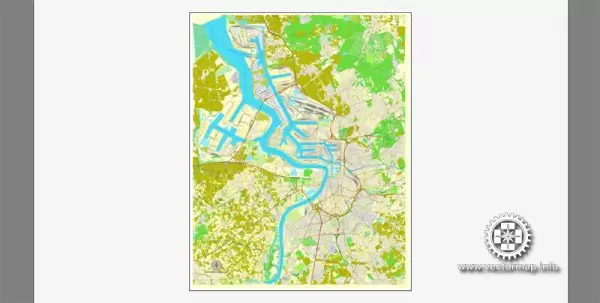 Antwerpen, Belgium, printable vector street City Plan map V.2, full editable, Adobe Illustrator, full vector, scalable, editable, text format street names, 14,6 mb ZIP