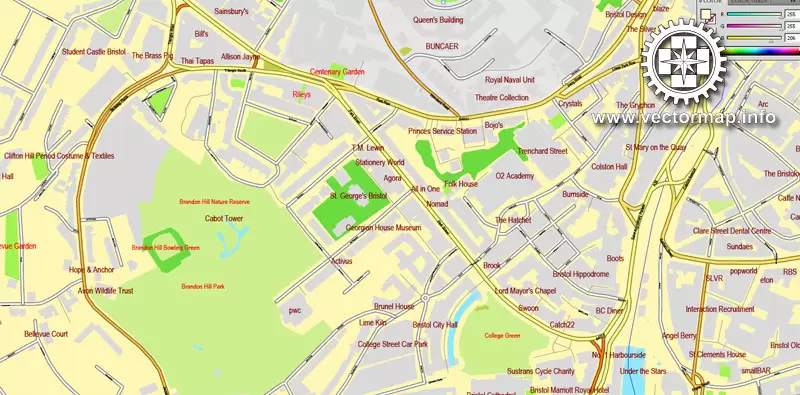 Vector map Bristol, England, printable vector street City Plan map, full editable, Adobe Illustrator, full vector, scalable, editable, text format street names, 11,5 mb ZIP