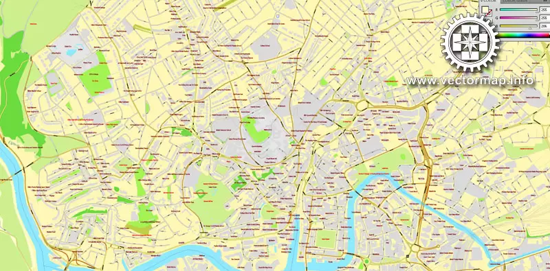 Vector map Bristol, England, printable vector street City Plan map, full editable, Adobe Illustrator, full vector, scalable, editable, text format street names, 11,5 mb ZIP