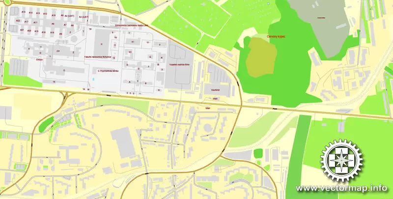 Vector map Brno, Czech Republic, printable vector street City Plan map, full editable, Adobe Illustrator, full vector, scalable, editable, text format street names, 12,7 mb ZIP