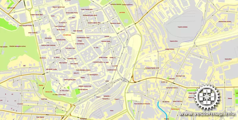 Vector map Brno, Czech Republic, printable vector street City Plan map, full editable, Adobe Illustrator, full vector, scalable, editable, text format street names, 12,7 mb ZIP