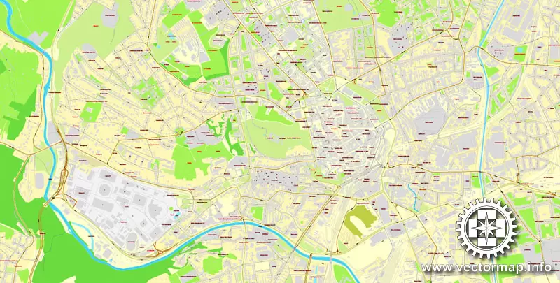 Vector map Brno, Czech Republic, printable vector street City Plan map, full editable, Adobe Illustrator, full vector, scalable, editable, text format street names, 12,7 mb ZIP
