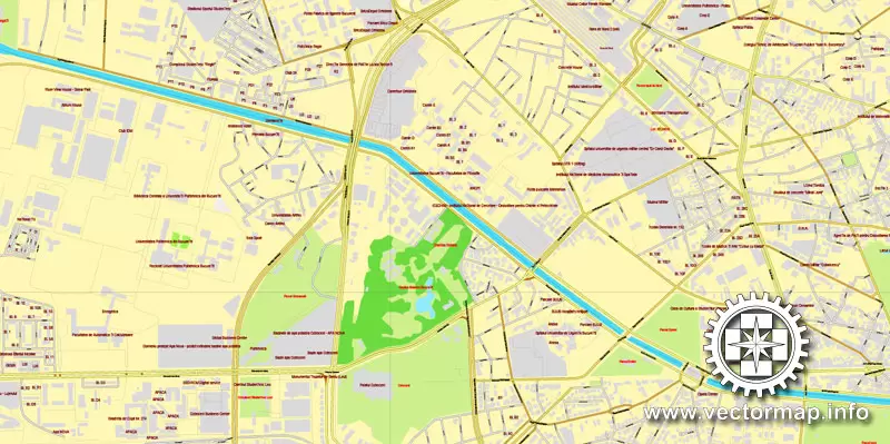 Vector map Bucharest, Romania, printable vector street City Plan map, full editable, Adobe Illustrator, full vector, scalable, editable, text format street names, 26,8 mb ZIP