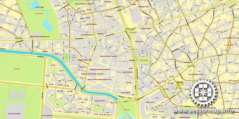 Vector map Bucharest, Romania, printable vector street City Plan map, full editable, Adobe Illustrator, full vector, scalable, editable, text format street names, 26,8 mb ZIP